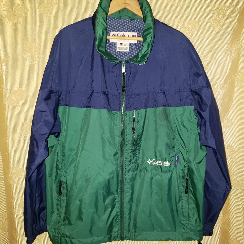 Columbia Zip Up Hooded Windbreaker Packable Rain Jacket Women's Size Large